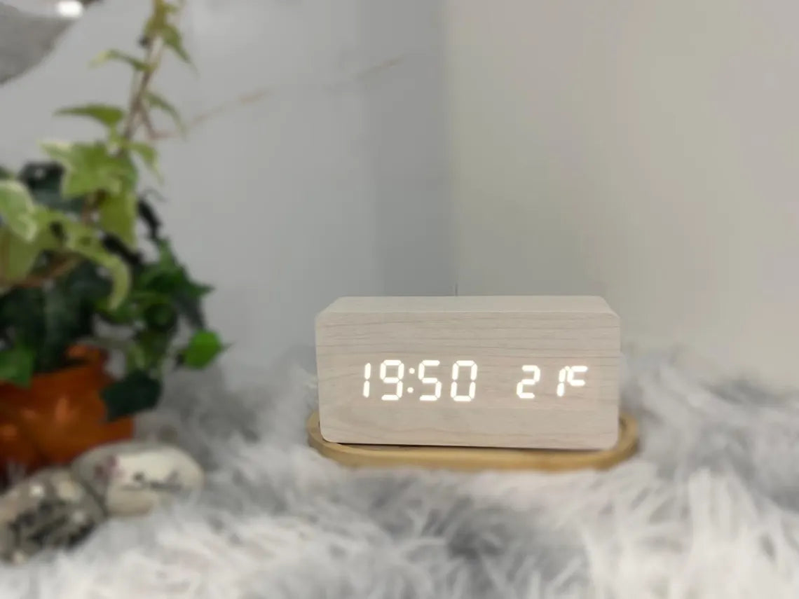 Voice Activated Wooden LED Digital Alarm Clock