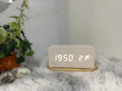 Voice Activated Wooden LED Digital Alarm Clock
