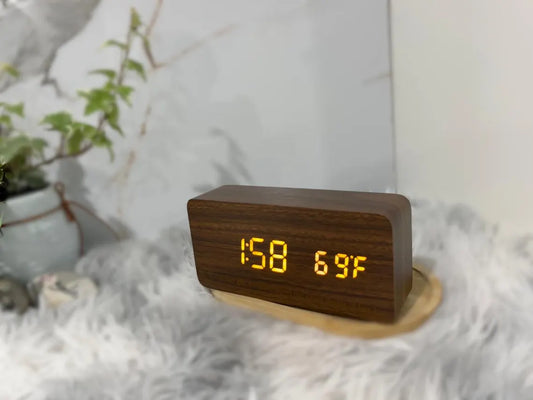 Voice Activated Wooden LED Digital Alarm Clock