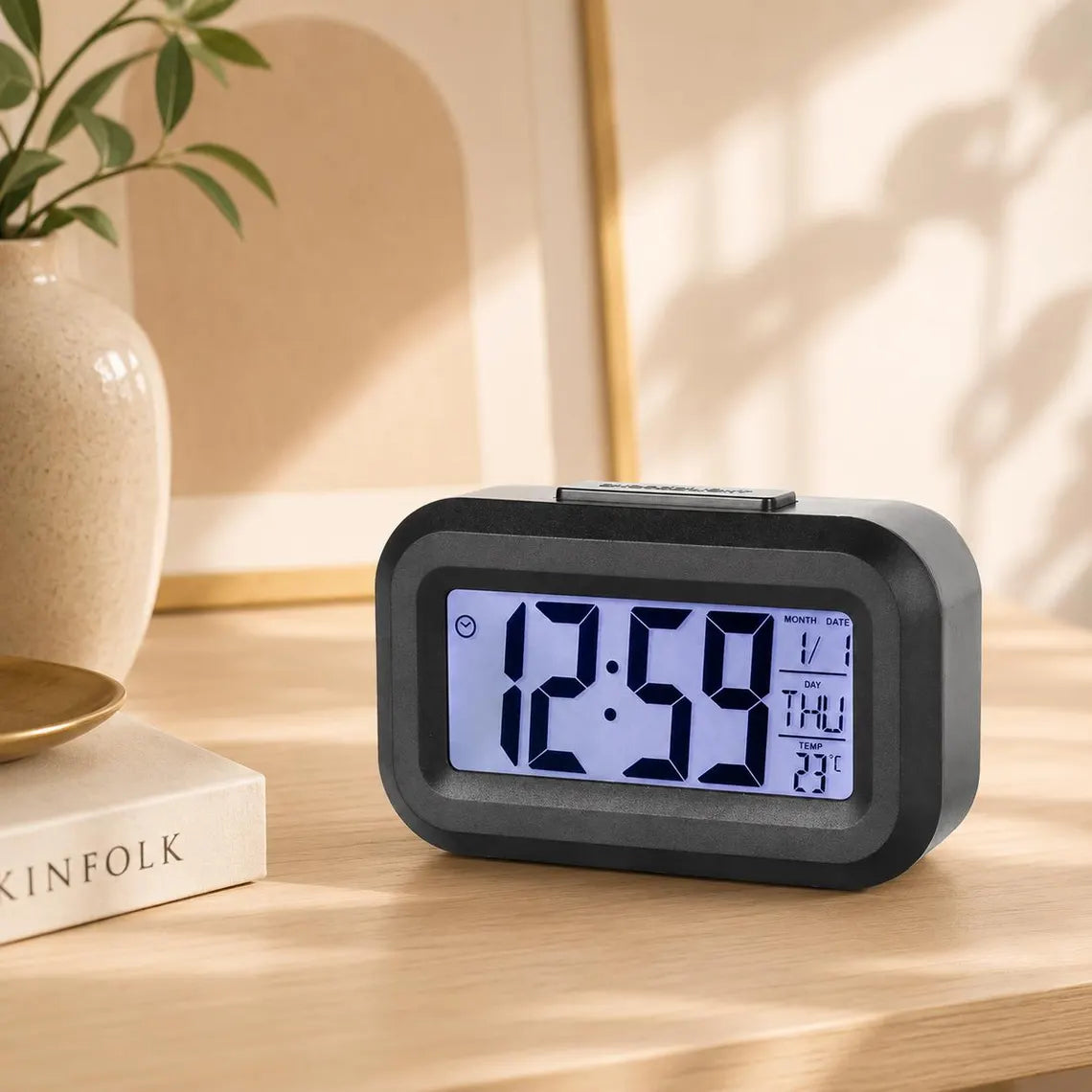 Compact Silent Digital Alarm Clock with Temperature Display