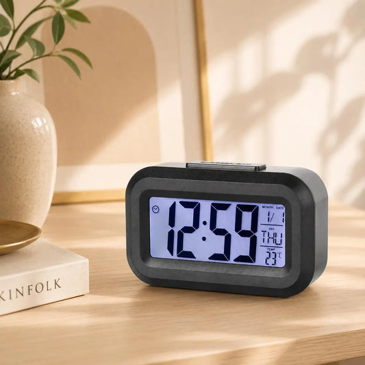 Compact Silent Digital Alarm Clock with Temperature Display