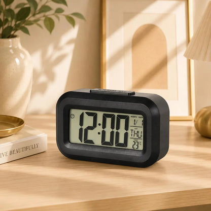 Compact Silent Digital Alarm Clock with Temperature Display