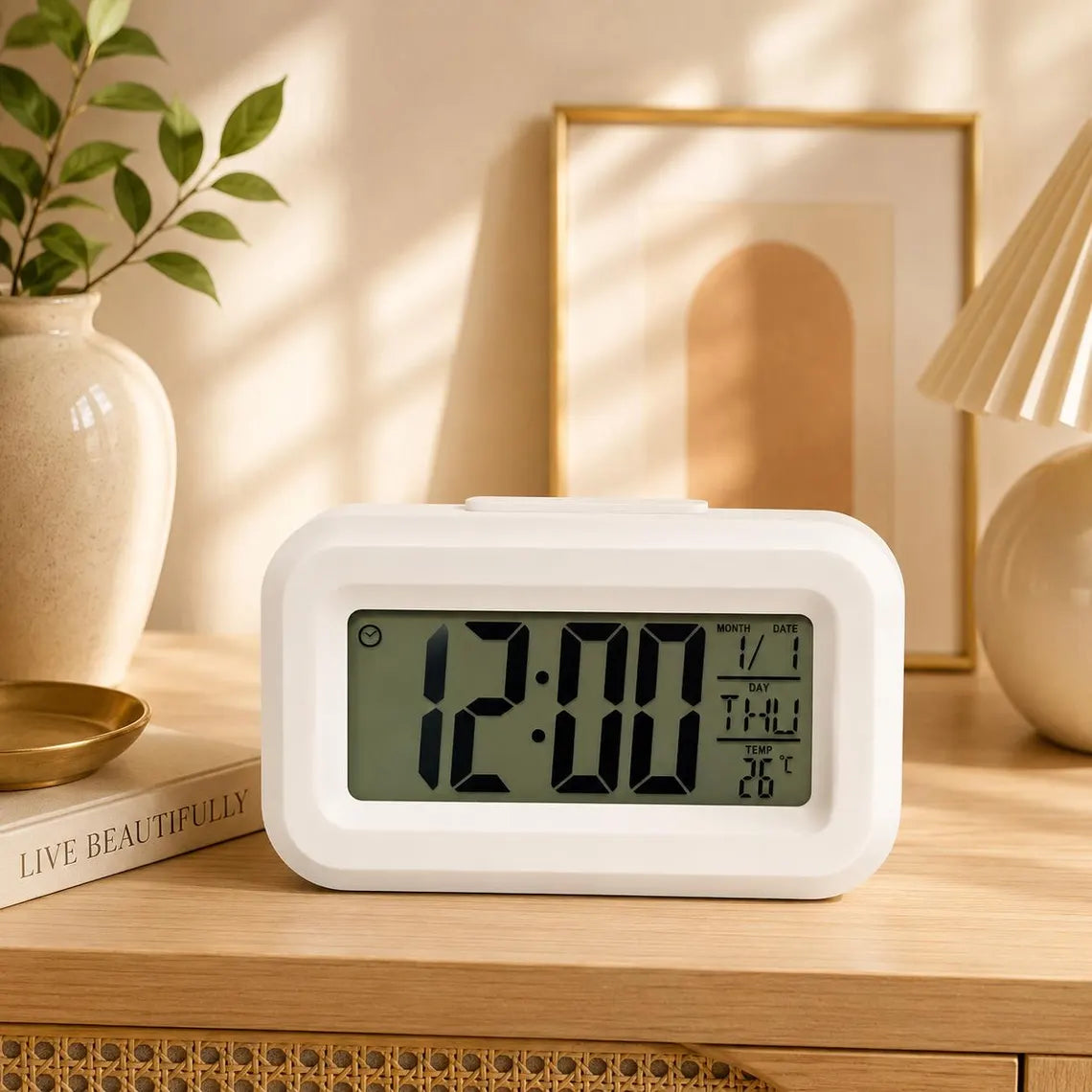 Compact Silent Digital Alarm Clock with Temperature Display