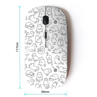 Cute Cat Line Art 2.4G Wireless Optical Mouse