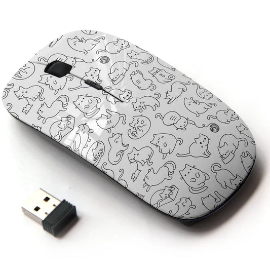 Cute Cat Line Art 2.4G Wireless Optical Mouse